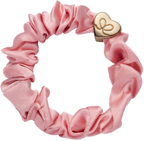 By Eloise Gold Heart Silk Scrunchie Rose Tan