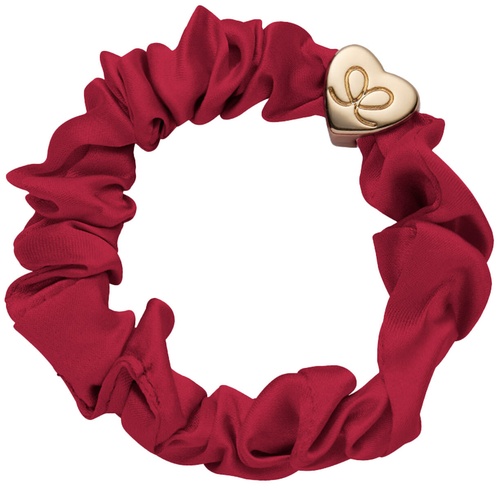 By Eloise Gold Heart Silk Scrunchie Burgundy