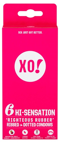 XO! "Righteous Rubber" Condoms, Hi-Sensation Ribbed + Dotted