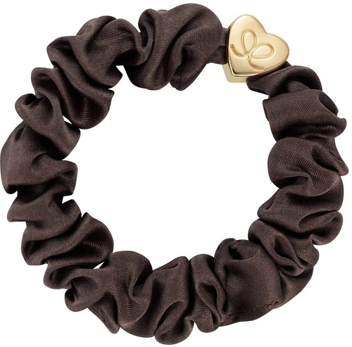 By Eloise Gold Heart Silk Scrunchie Mocha