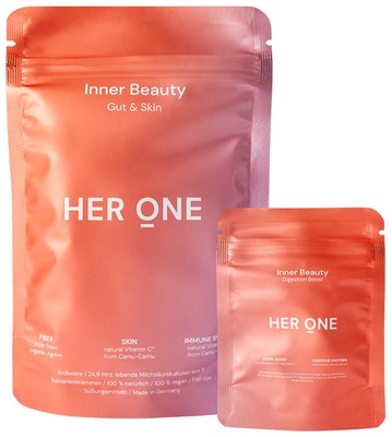 HER ONE Inner Beauty Erdbeere + Digestion Boost 150 g + 15 Kapseln