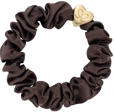 By Eloise Gold Heart Silk Scrunchie Black